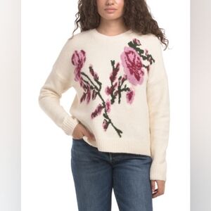 Ted Baker Long Sleeve Floral Jacquard Pull Over Sweater In White In Cream/Ivory